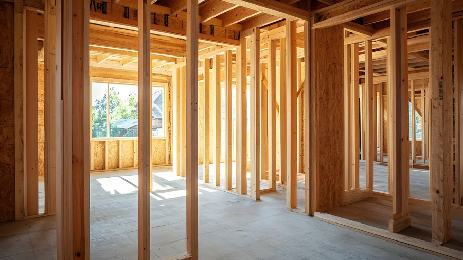 Interior wood framing during a renovation project